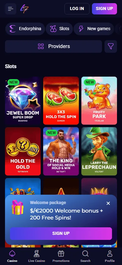 Lucky7even Casino games view on mobile